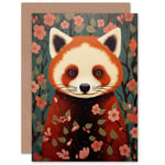 Red Panda Cute Tree Blossom Birthday Kids Child Blank Greeting Card and Envelope