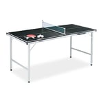 Relaxdays Tennis-de-Table d’intérieur, Pliant, lot, Filet, 2 Raquettes, 3 balles, HxLxP : 70 x 150 x 70 cm, Noir, 10039453, 70 x 70 x 150 cm