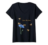 Womens Save The Bees Cute Beekeeper Bumble Bees And Flowers V-Neck T-Shirt