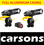 two front zoomable & rear ruby LED bike lights set for road MTB cycling black