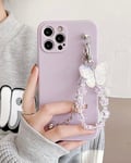 PhoneMoov Coque IPhone 13 Pro Max Silicone Violet lanière Sangle Charme breloque Cordon dragonne Bijou téléphone Sac étui Housse Protection Tendance Mode Femme Accessoire Fashion Design 2023