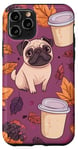 Coque pour iPhone 11 Pro Carlin floral violet avec feuilles d'automne et latte à la citrouille et aux épices