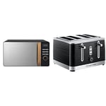 Russell Hobbs RHMD714B-N 17L 700w Scandi Black Digital Microwave with 5 Power Levels, Wood Effect Handle & Dials & 24381 Inspire High Gloss Plastic Four Slice Toaster, Black
