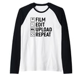 Film Edit Upload Repeat Photography Camera Photographer Raglan Baseball Tee