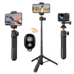 Trépied Téléphone Portable 60cm, Perche à Selfie, Trépied de Table avec Télécommande, Trépied Smartphone, Mini Trépied Compatible avec GoPro/iPhone/Samsung/smartphones-MS11