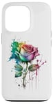 Coque pour iPhone 13 Pro Peint Rose Arc-en-ciel Rose Dégoulinant Peinture Pétales Arc-en-ciel