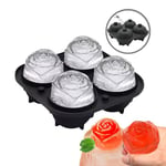 Moule a glace à rose 4 cavités, Grand fleur bac à glaçons en silicone avec couvercle, Moule DIY pour les cocktails, le whisky, les jus de fruits, moule glacon pour congélateur