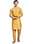 SKAVIJ Kurta Pyjama - Indien Robe de fête - Costume Homme (Or, Small)