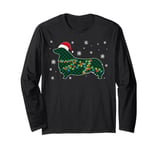 Corgi Buffalo Plaid Christmas Santa Hat Lights Snowflakes Long Sleeve T-Shirt