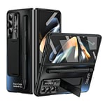 Ag Matte Hard PC Kickstand Fodral för Samsung Galaxy Z Fold3 5g, Med Glasskärmsskydd/Stylus Penna Black