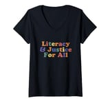 Womens Librarian Literacy Justice For All V-Neck T-Shirt