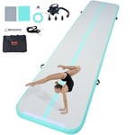 VEVOR Tapis de Gymnastique Gonflable 10 cm Épaisseur, Piste d’Acrobatie avec Pompe Électrique, Tapis d'Entraînement pour Usage Domestique/Salle de Sport/Yoga/Cheerleading/Plage/Parc, 5 m, Vert Menthe