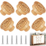 6 Pièces Boutons de Meuble en Rotin Bois, Poignée de Meuble, Bouton Cuisine de Placard pour Armoire, Porte, Tiroir