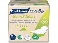 Vuokkoset Sanitary Pads With Wings Normal 100% Bio, 12 Pcs.