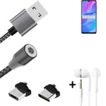 Câble de données + écouteurs pour Huawei P Smart S a. USB de type C et Micro-