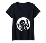 Womens Skeleton Jack O Lantern Funny Halloween Spooky Shadow V-Neck T-Shirt