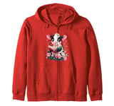 Flowers Cow Reading Book Valentines Day Graphic Funny Zip Hoodie