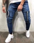 HDDNZH Casual Pants Men Trousers,Drawstring Pants Jeans Slim Fit Denim Pants Men Casual Fashion Trousers Ripped Black Jeans Skinny Large Size Trousers For Men Jogging Sweat Pants Bottoms,Blue,L