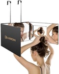 JUSRON Miroir Maquillage Lumineux, Miroir Coiffure 360° Self Cut, Miroir 360° LED, Miroir 3 Faces Barbier Supports Hauteur Réglable, pour Coiffure Rasage et Coupe(avec LED)