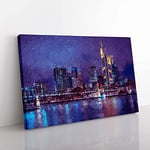 Big Box Art The Frankfurt Skyline in Germany at Night Canvas Wall Art Print Ready to Hang Picture, 76 x 50 cm (30 x 20 Inch), Blue, Violet, Plum, Lavender, Pink