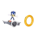 Sonic the Hedgehog Véhicule RC de vitesse, comprend une figurine sonique articulée de 15 cm, un skateboard RC et un contrôleur d'anneau doré pour effectuer des tours et des tours, les roues s'allument