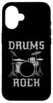 Coque pour iPhone 16 Batterie Rock, batteur fête des pères musicien rock Goth