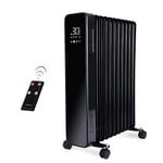 Oil Filled Radiator Free Standing – Electric Heater Energy Efficient – 11 Fin, 2500W, Black Portable Heater – Touch Screen Electric Radiator with Remote Control– by Nuovva