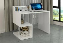 Dmora - Bureau Silvio, Bureau linéaire avec étagères de Rangement, Bureau Polyvalent avec Plateau, 100x50h93 cm, Blanc