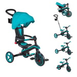 Globber - Tricycle Explorer 4 en 1 - Tricycle Pliable et évolutif en draisienne pour Les Tout-Petits de 10 Mois à 5 Ans - Turquoise