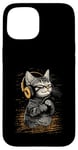 Coque pour iPhone 15 Chat heureux avec écouteurs – Adorable chaton mélomane