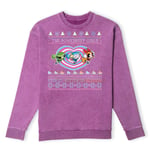 Powerpuff Girls Bubbles, Buttercup, Blossom Christmas Christmas Jumper - Purple Acid Wash - XL - Purple Acid Wash