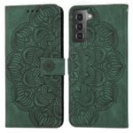 Étui Samsung Galaxy S21 5G Housse Motif de fleurs de mandala PU Cuir Portefeuille Étui à rabat avec Support - Vert