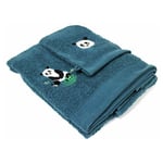 Paris Prix - Set Gant & Drap de Douche Petit Panda 70x130cm Bleu