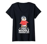 Womens Today I Waddle Through Life Penguin Fun V-Neck T-Shirt