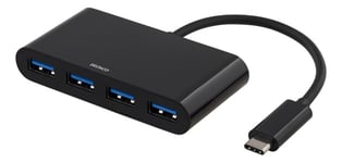 DELTACO USB 3.1 Gen 1 -hubi, USB-C uros - 4xUSB Type A naaras, musta