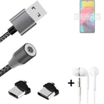 Magnetic charging cable + earphones for Samsung Galaxy M53 5G + USB type C a. Mi