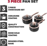 3Piece Saucepan Set By Tower T800001RB LINEAR16/18/20cm In Black and Rose Gold