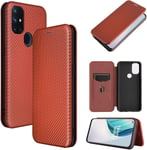 Compatible Avec Coque One Plus Nord N10, Mince Flip Fibre De Carbone [Test De Chute] Antichoc Stand Fente Avec Carte, Protecteur D'écran En Verre Trempé*2-Marron