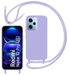 Yojiong Coque pour Xiaomi Poco X5 Pro 5G / Redmi Note 12 Pro 5G avec Cordon, Silicone Liquide Coque avec Collier Réglable - Tour de Cou Lanière en Corde, Antichoc Étui avec Cordage, Violet Clair