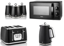 Swan Serenity Black Kettle Toaster 700W 20L Microwave & Canisters Matching Set