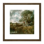 John Constable English Sketch For A Boat Passing A Lock 8X8 Inch Square Wooden Framed Wall Art Print Picture with Mount