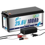 HRBEENERGY Batterie LiFePO4 24V 100AH avec chargeur Batterie lithium 2560Wh, Protection BMS sécurisée, 7000+ Deep Cycle Recharging, Spécial pour RV/Solar/Off-grid Motor/Trolling/stockage d'énergie