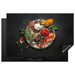 KitchenYeah© Protection Plaque Cuisson Deco Cuisine Cache Induction 80x52 cm Protège Pour Cuisiniere Protection Épices - Poivre - Cuillères - Légumes