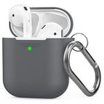 AhaStyle AirPods Case Cover Silicone [Front LED Visible & Supports Wireless Charging] Compatible with Apple Airpods 2&1(2019) (Dark Gray & With Carabiner)