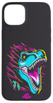 Coque pour iPhone 15 Plus Jurassic World Colorful Neon Iconic T-Rex Logo