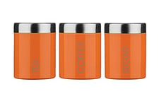 Premier Housewares 507805 Liberty Tea Coffee and Sugar Canisters - Set of 3, Orange , H13 x W10 x D10cm