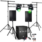 PACK SONO DJ 1512 2200W Enceintes + Subwoofer USB/BLUETOOTH -2 Lyres DMX 12 canaux, Source 1x LED 30W Blanche, 12x RGB LED