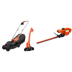 BLACK+DECKER Tondeuse Filaire 1000W et Coupe-Bordures Filaire 250W, Tondeuse à Gazon 32 cm avec 3 Hauteurs de Coupe, 23 cm & Taille-Haies Filaire 420 W, Taille-Haies Electrique 45 cm avec 2 Poignées