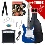 Pack Guitare Electrique Strat Single Coil Set Amplificateur Sac Accordeur Bleu