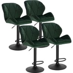 Woltu - Lot de 4 Tabouret de Bar réglable en Hauteur Chaise Haute pour Bar avec Dossier siège rembouré en Velours Pied en métal, Vert Foncé